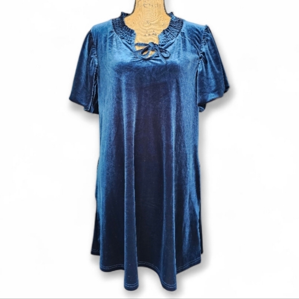 Romantic Vintage Inspired Teal Velvet Short Sleeve Dress By New In , Size L